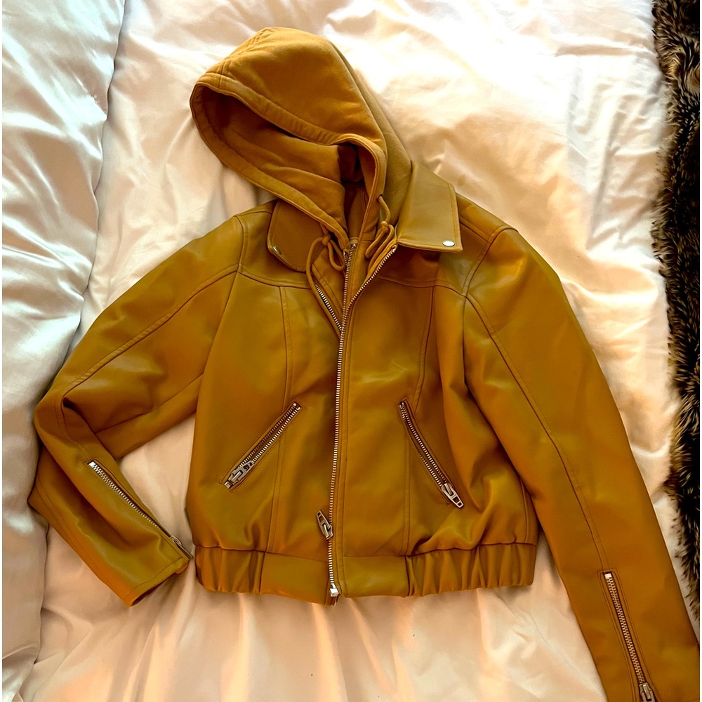 Blank NYC Leather Jacket with Hoodie attached - Medium